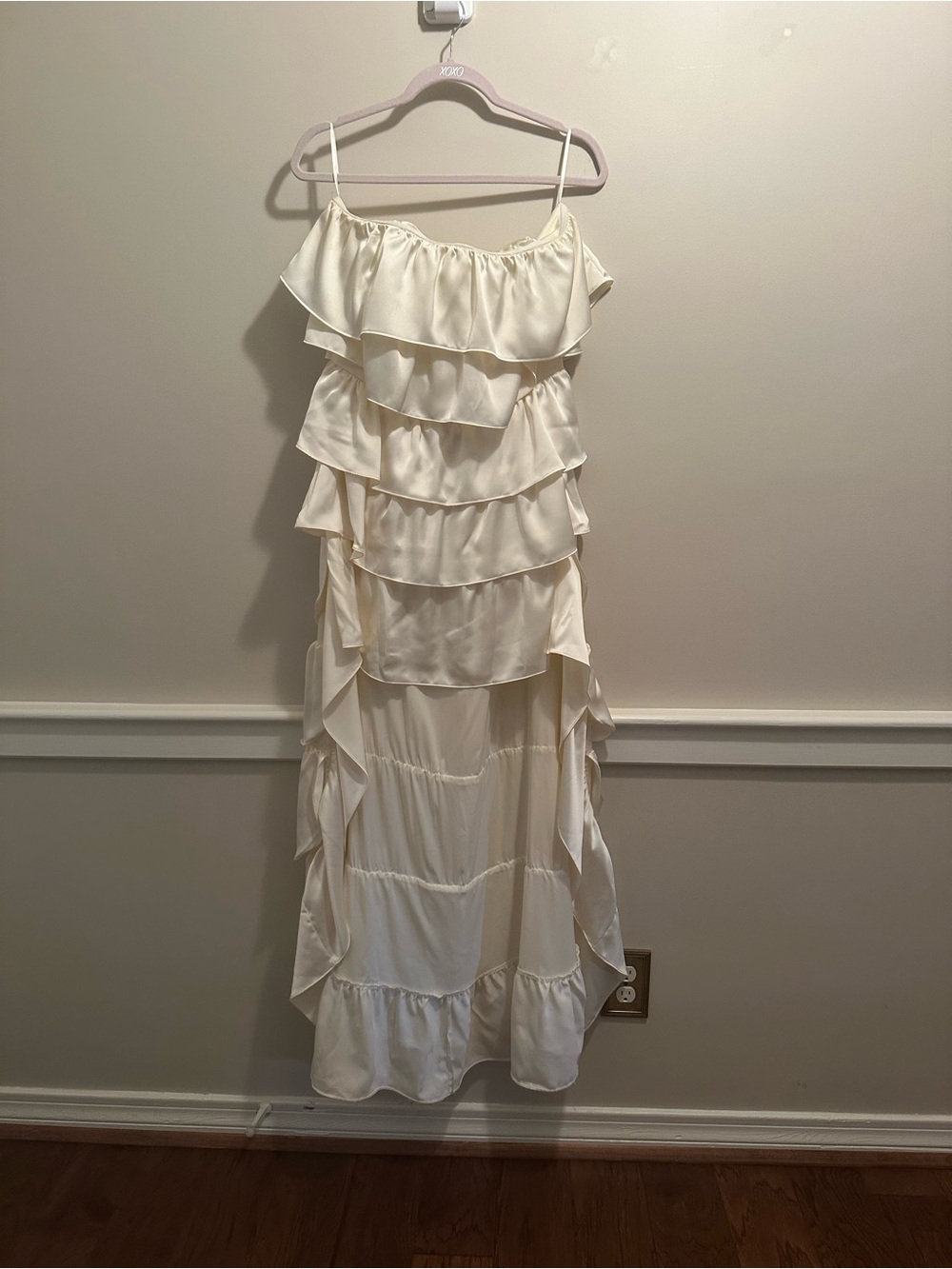 WeWoreWhat Cream Ruffled High Low Dress